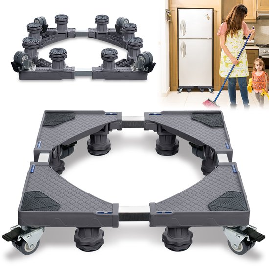 Châssis, socle à 4 roulettes, socle de lave-linge réglable pour réfrigérateur, sèche-linge, congélateur, 300 kg (largeur 44-75 cm, hauteur 11-13 cm), gris