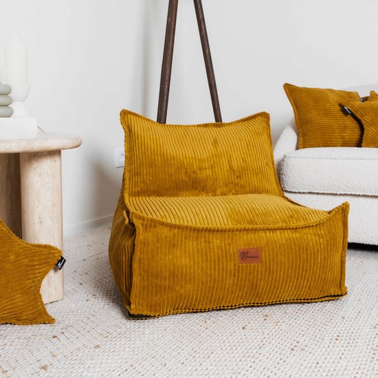 Namini Kinderzitzak | Zitzak voor Kinderen | Beanbag Stoel | Gevuld | Vloeistofafstotend | Afneembare & Uitwasbare hoes | Zijvak + Handgreep | Handgemaakt | Dubbele Ritssluiting | Mosterdgeel | 60x70xcm