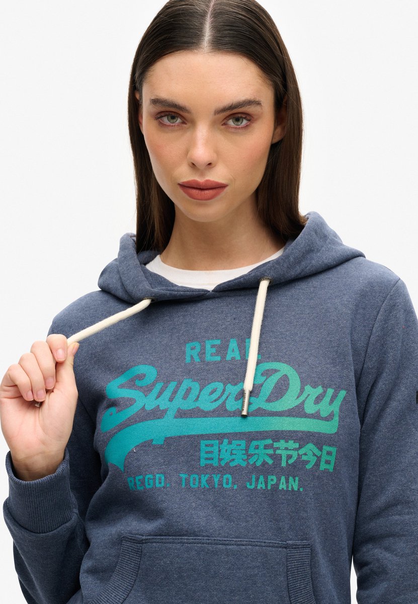 Superdry Tonal hoodie met Vintage Logo en grafische print Dames Hoodies Indigo Marl