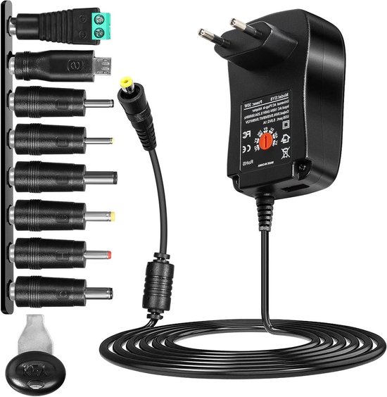 3-12V 30W AC to DC Universal Power Supply Adapter with USB Port and 8 ...