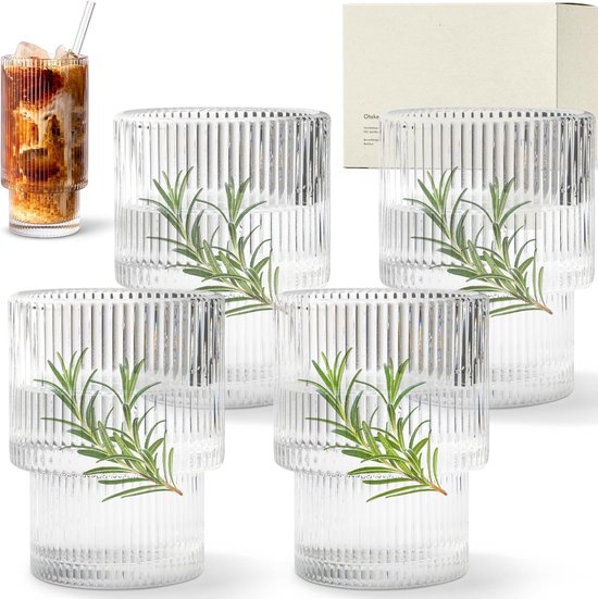 285 ml geribbelde waterglazen set, perfect voor glühwein, cranberry
