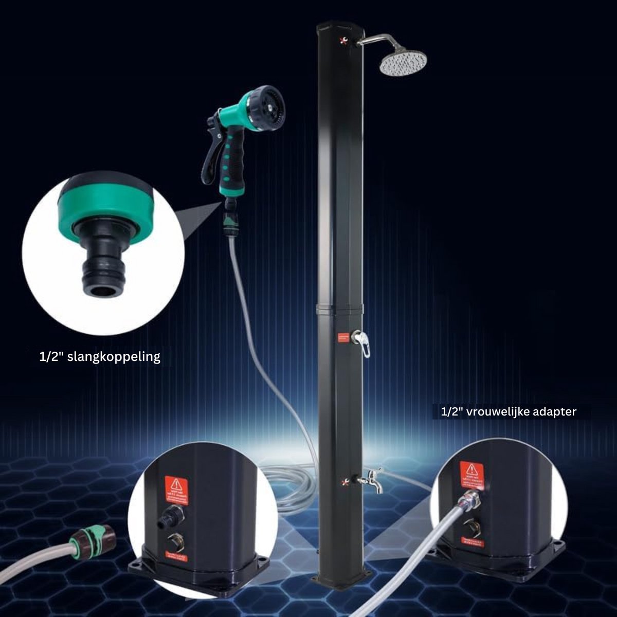 CCLIFE solar douche 60L - zonneverwarming, WPC-bodemplaat, draaibare kop thumbnail 5