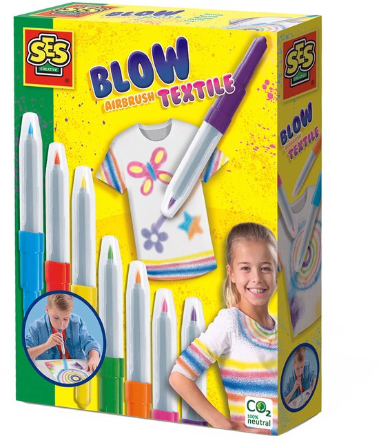 SES Creative - Blow airbrush pens voor Textiel – blaastiften - 7 heldere kleuren - om kleding te versieren - mooie kleurovergangen