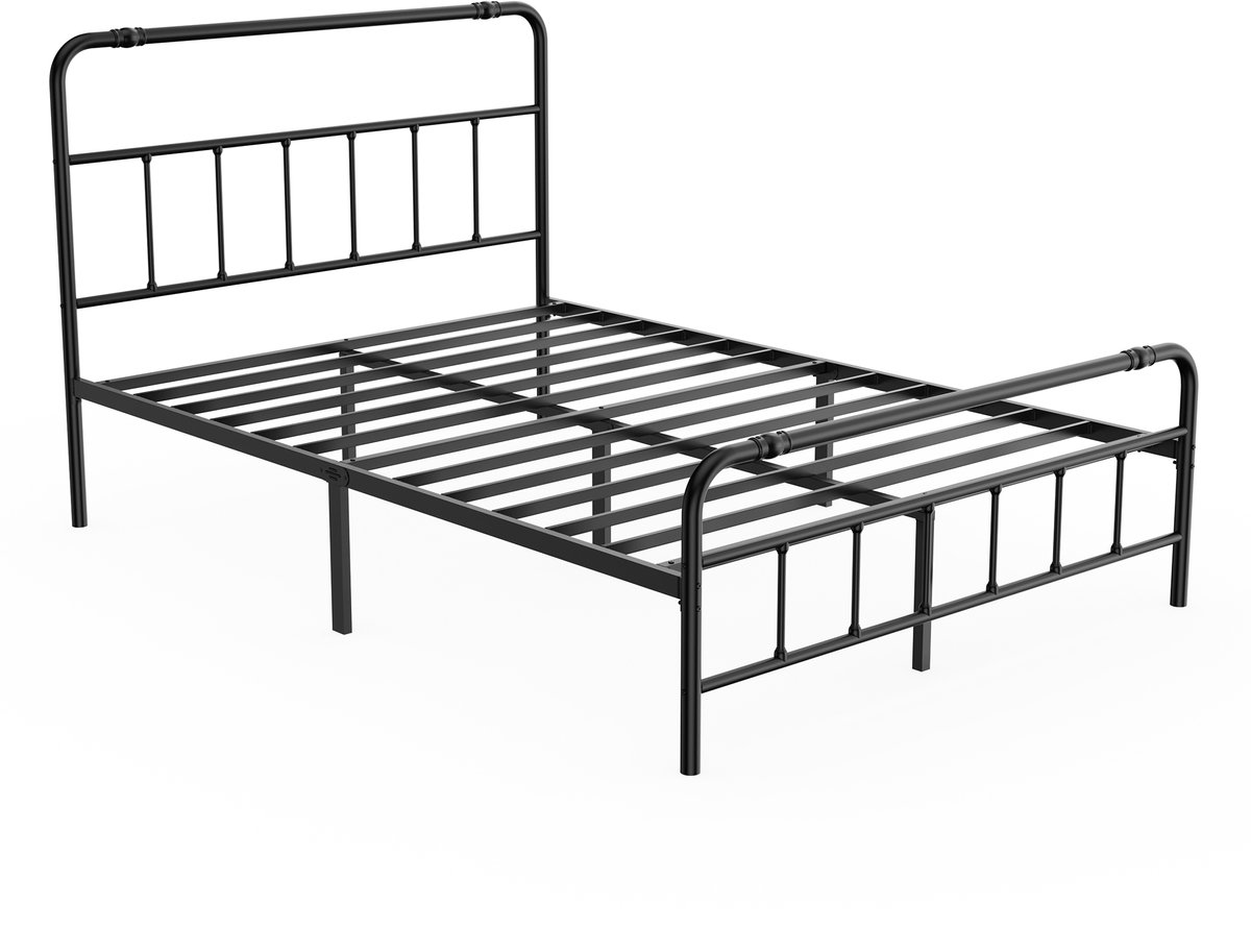 NAIZY Bedframe met Hoog Hoofdbord 140x200 cm Metalen Bedframe met Opbergruimte Metalen Bedframe voor Gastenbed Jeugdbed Tweepersoonsbed