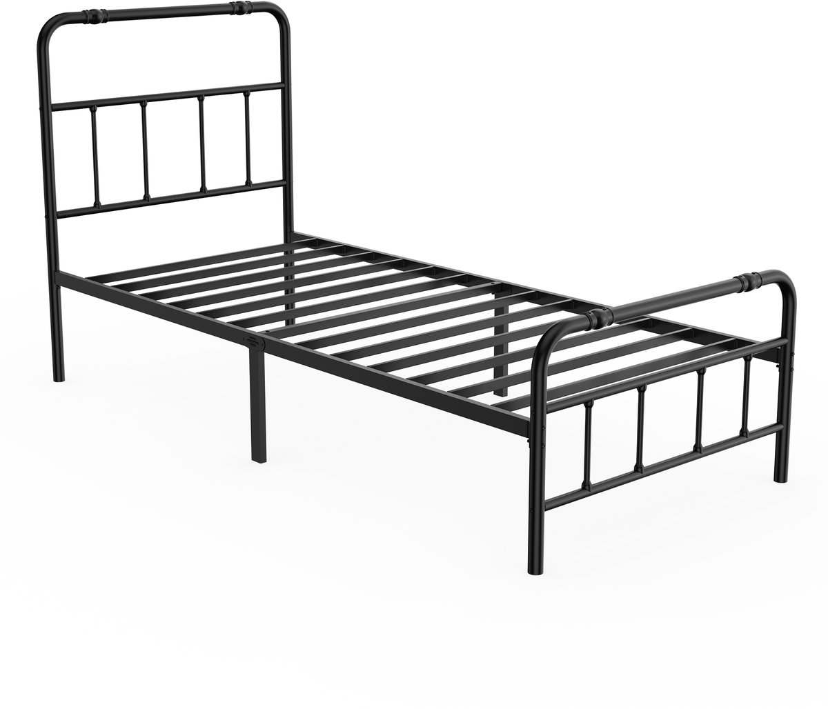 NAIZY Bedframe met Hoog Hoofdbord 90x200 cm Metalen Bedframe met Opbergruimte Metalen Bedframe voor Gastenbed Jeugdbed Eenpersoonsbed zwart