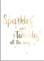 DesignClaud Kerstposter Sparkles and Twinkles all the way - Kerstdecoratie Goudfolie + wit A3 + Fotolijst wit