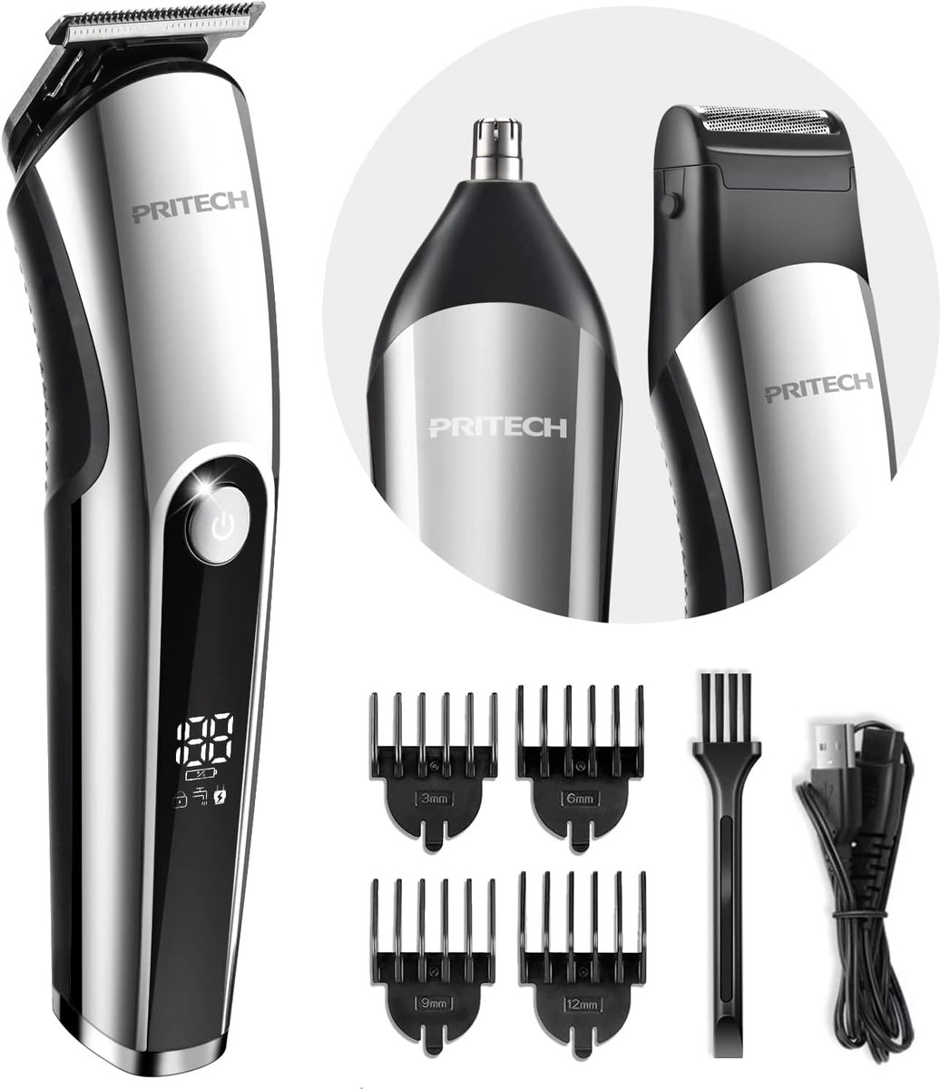 Draadloze 3-in-1 Tondeuse voor Mannen - Neushaartrimmer en Scheerapparaat met LED Display