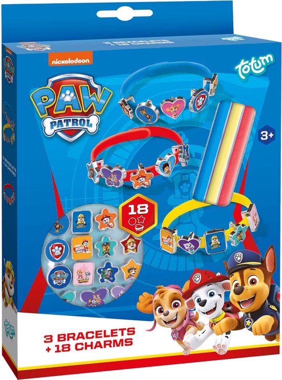 PAW Patrol speelgoed - 3 schuif armbandjes maken met 18 bedels Totum knutselset sieraden - junior meisjes en jongens vanaf 3 jaar schoencadeau Sint