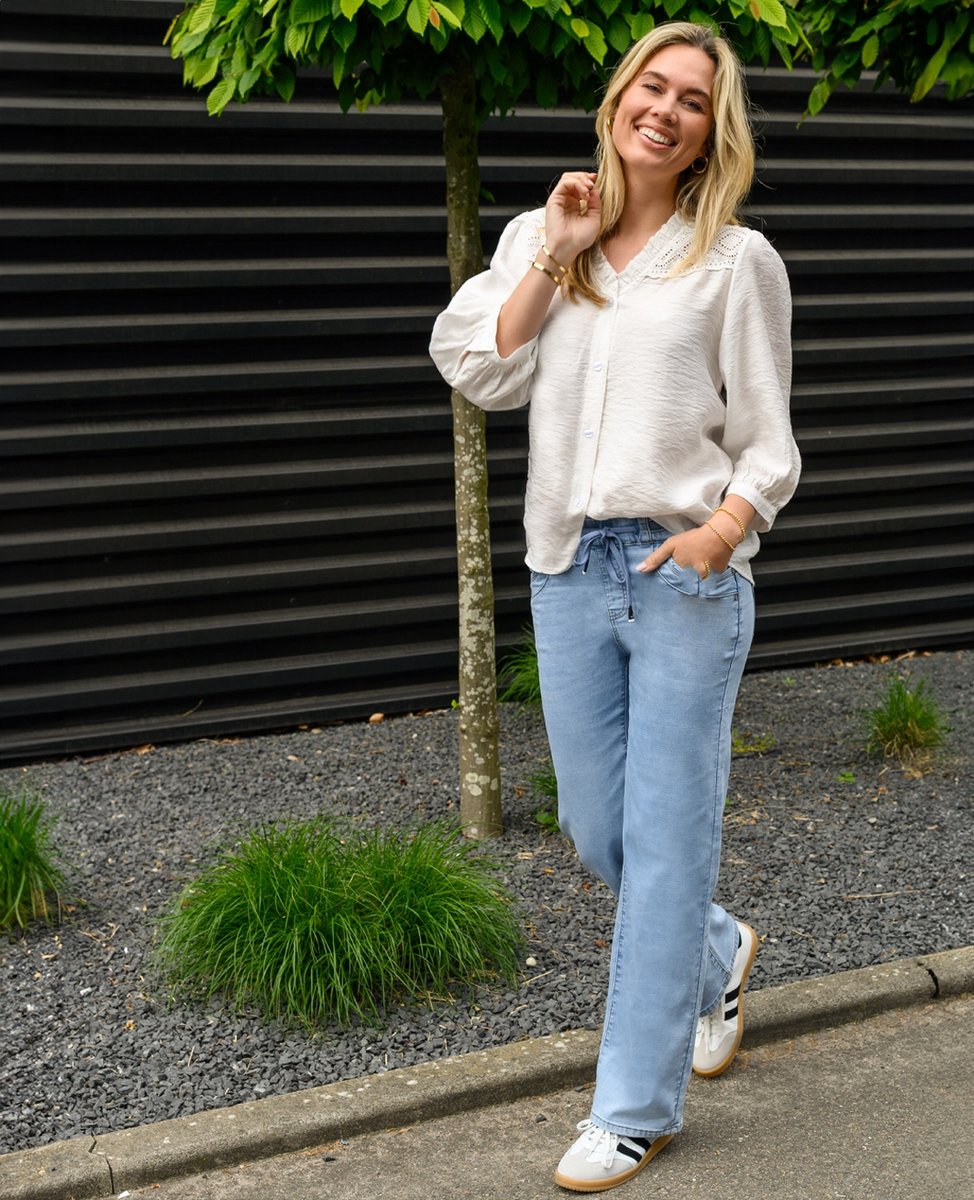 Je m'appelle Dames Broek Straight fit Met stretch - Blauw - Maat XS