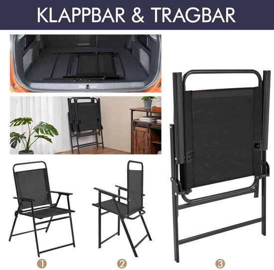 tectake Tuinset Balkonset 2 stoelen en 1 tafel zwart