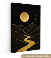 Tableau sur toile 80x120 cm - Décoration murale exclusive Rivière - Or - Lune - Vogels - Décoration murale murale salon - Décoration chambre - Accessoires de décoration - Peintures sur toile