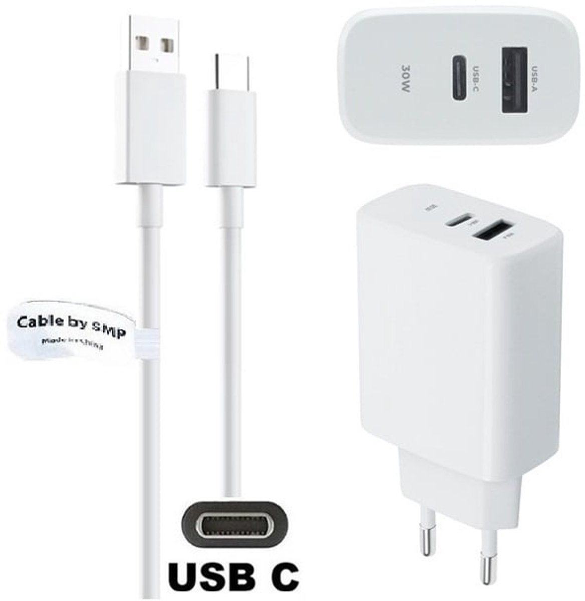 OneOne 25W super snellader met 2 poorten + 2,0m sterke USB C kabel. PD lader. Oplader adapter past op myPhone senioren Halo 3 LTE, Halo 4 LTE, FLIP LTE, 6410 LTE, tango LTE