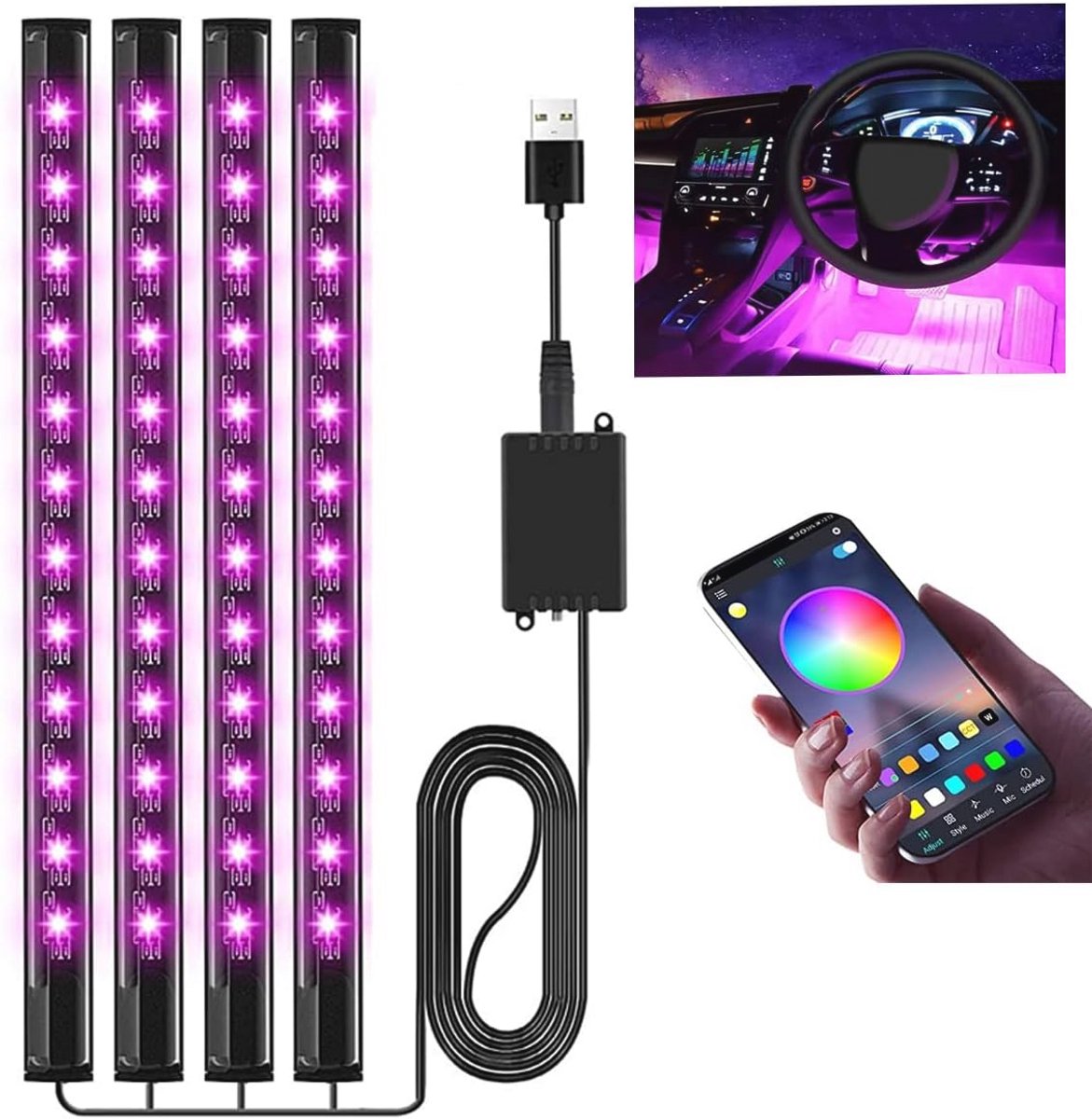 LED Interieurverlichting voor Auto met APP Controle - RGB Strip Licht met USB