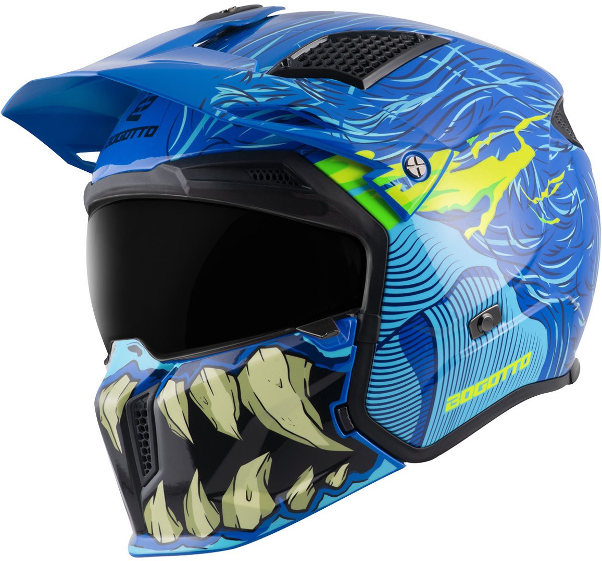 Bogotto Radic Bestia 22.06 Zwart Blauw Geel Jethelm - Maat XXL - Helm