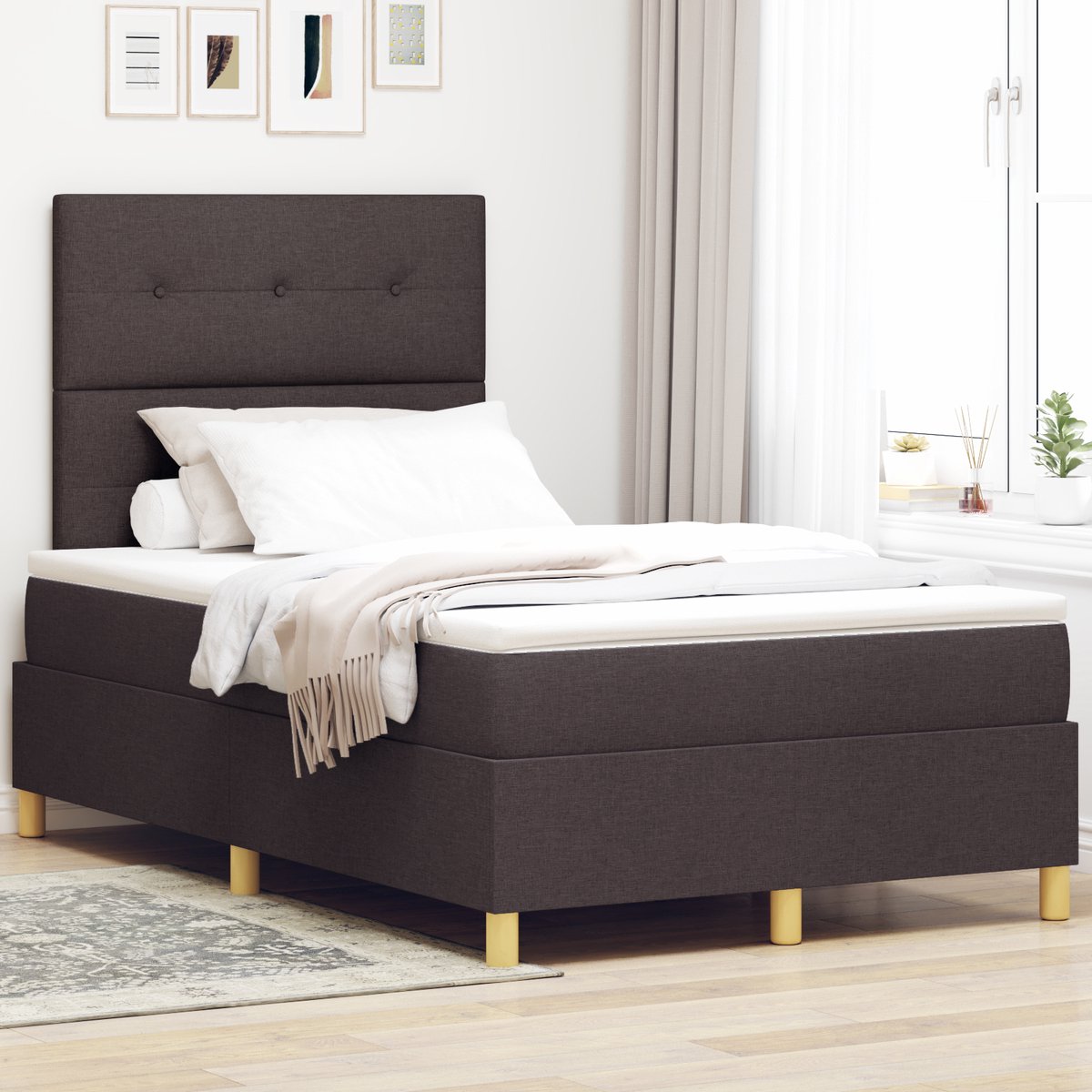 vidaXL Boxspring - bed - met - hoofdeinde - Donkerbruin - 120 - x - 200 - cm - Stof