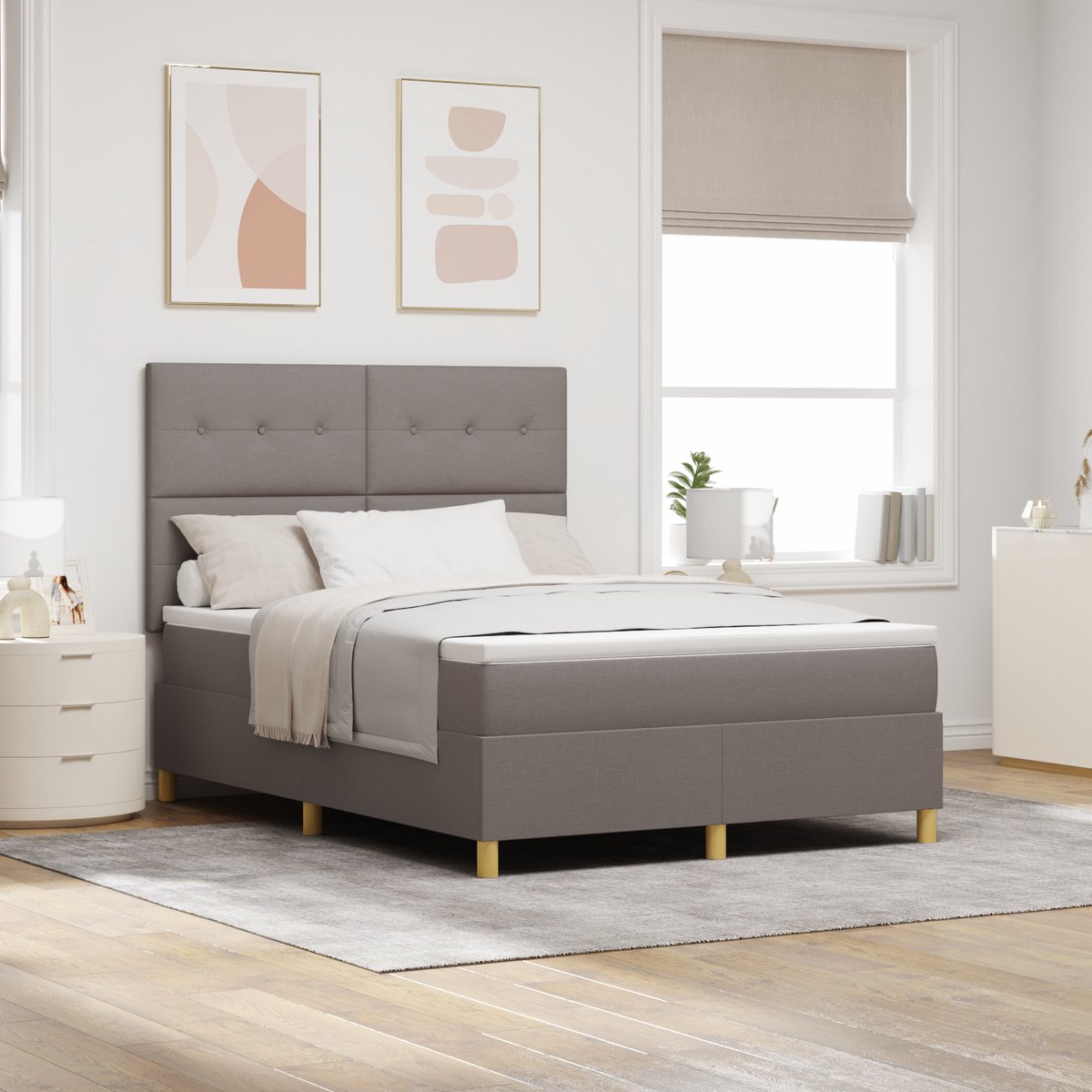 vidaXL Boxspring - bed - met - hoofdeinde - Taupe - 140 - x - 190 - cm - Stof