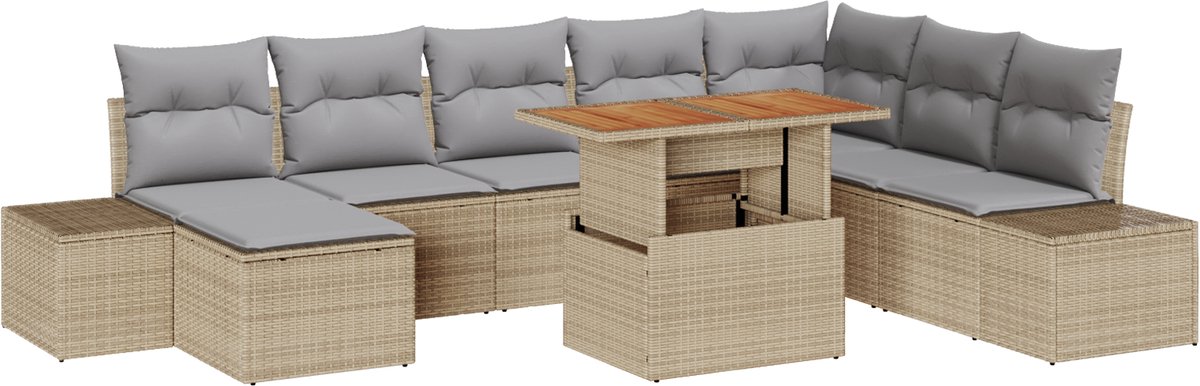 vidaXL - Tuinbank - Set - met - opslag - 9 - pcs - Beige - Poly - rattan