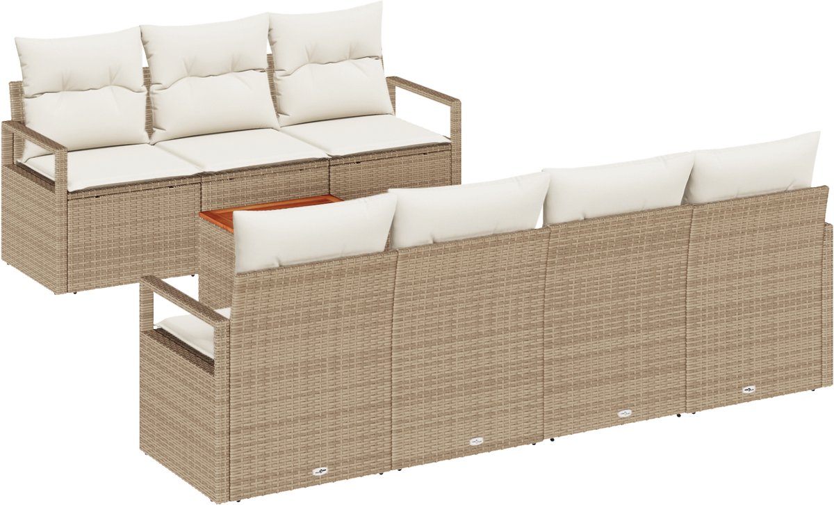vidaXL - Tuinbank - Set - met - kussen - 8 - pcs - Beige - poly - rattan