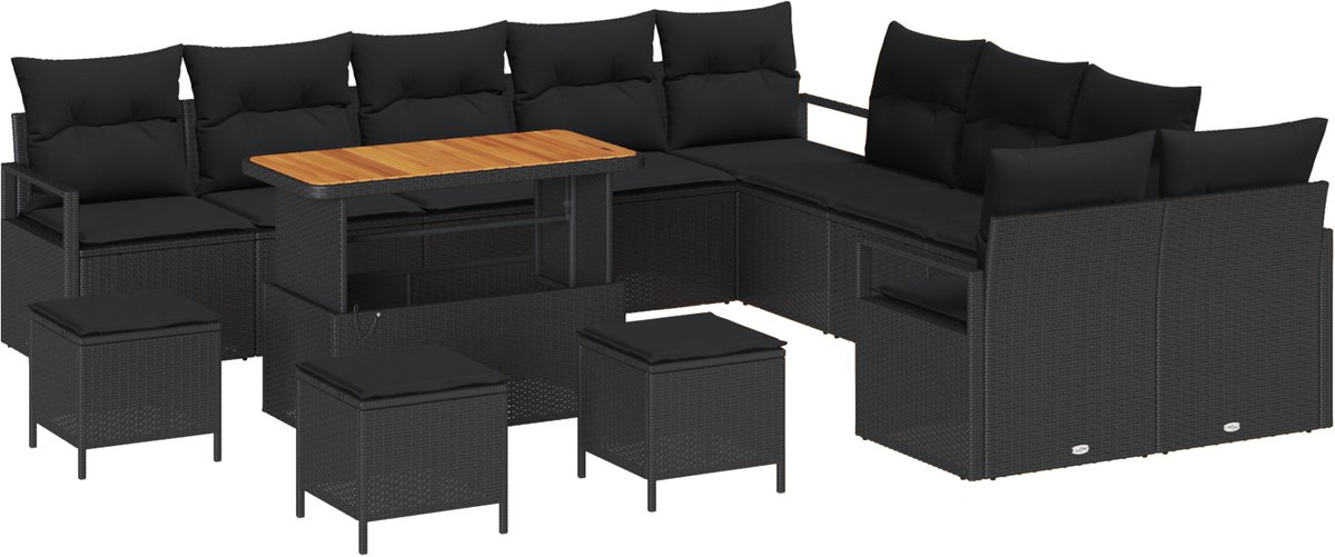 vidaXL - Tuinbank - Set - met - kussen - met - opslag - 14 - pcs - Zwart