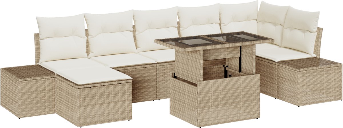 vidaXL - Tuinbank - Set - met - opslag - 8 - pcs - Beige - Poly - rattan
