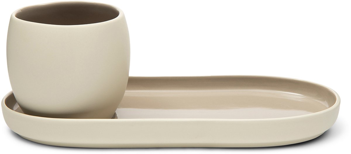 Riviera Maison Clement Cup & Oval Saucer - Steengoed - Flax - 23.5x10.5x8.0 cm