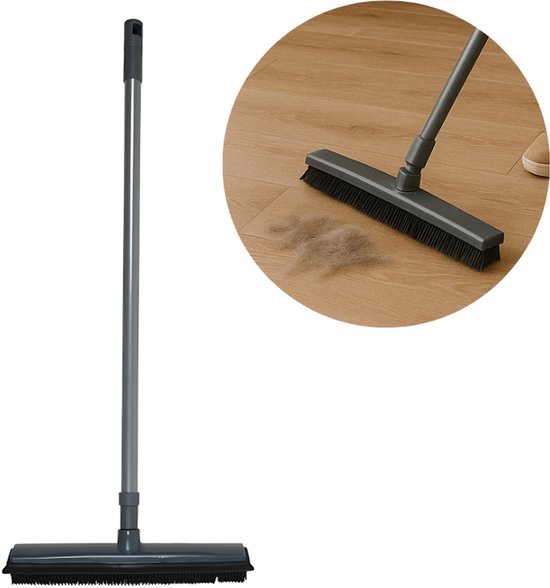 Novaliv Rubberen bezem met steel om in te steken, auto en trekker, kappersbezem, rubberen noppenbezem, hondenharnoppenbezem voor binnen, stenen vloeren, tapijten, vloertrekker, huishoudbezem