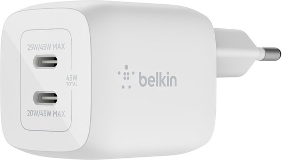 Belkin Boost - Up Charge Pro Adapter - 2-poorts - USB-C -45W - Wit