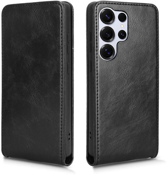 Étui portefeuille à rabat vertical en cuir pour Samsung Galaxy S25 Ultra – Phonesta – Zwart