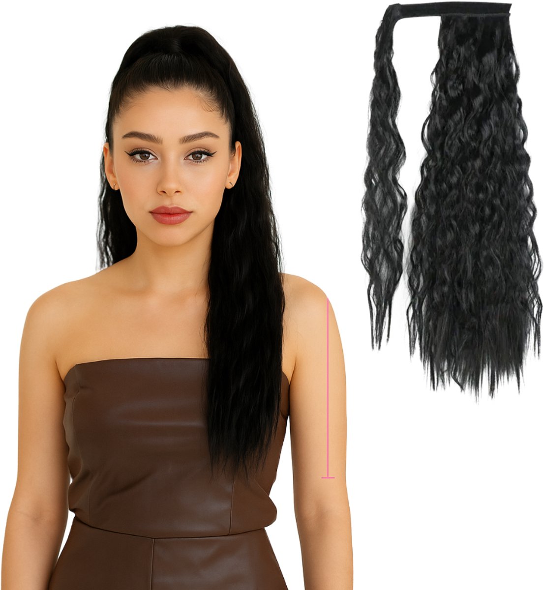 Wrap around ponytail extension - Ponytail haarverlenging - Paardenstaart haarstuk - Krullend Haar - Haarstuk met clip in haar - Dollsbeauty ponytail 55 cm Bruin