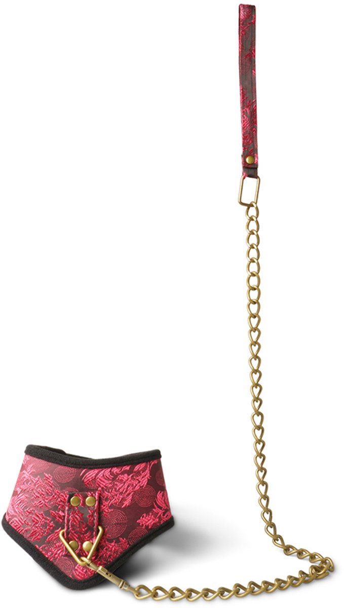 Luxe Rode Bondage Halsband met Gouden Ketting – Verstelbare Kraag met Oosters Motief voor BDSM Rollenspel