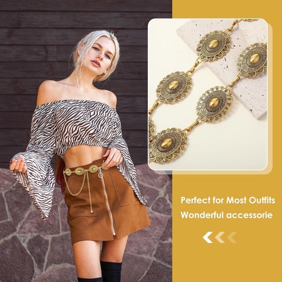 Riem voor Vrouwen - Zilveren Concho Link Chain Westerse Cowgirl - Voor Jeans en Jurken — afbeelding 3