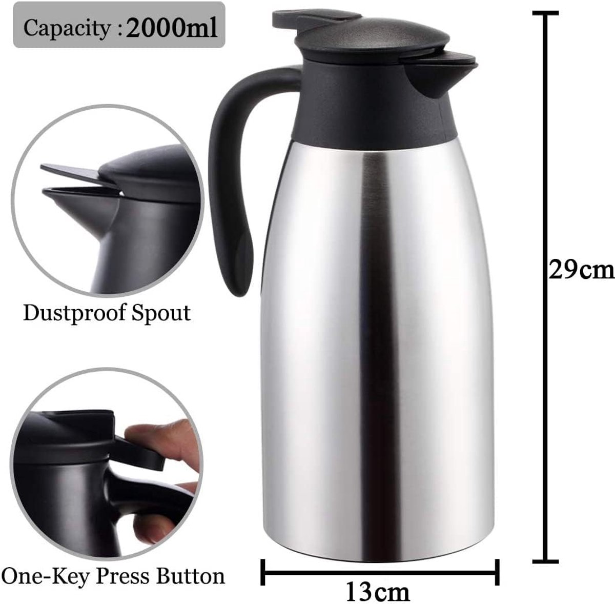 Ibenzoa® Duurzame Roestvrijstalen Thermoskan 2 Liter - Perfect voor Koffie en Thee — cadeau in Koken & Dineren - foto 2