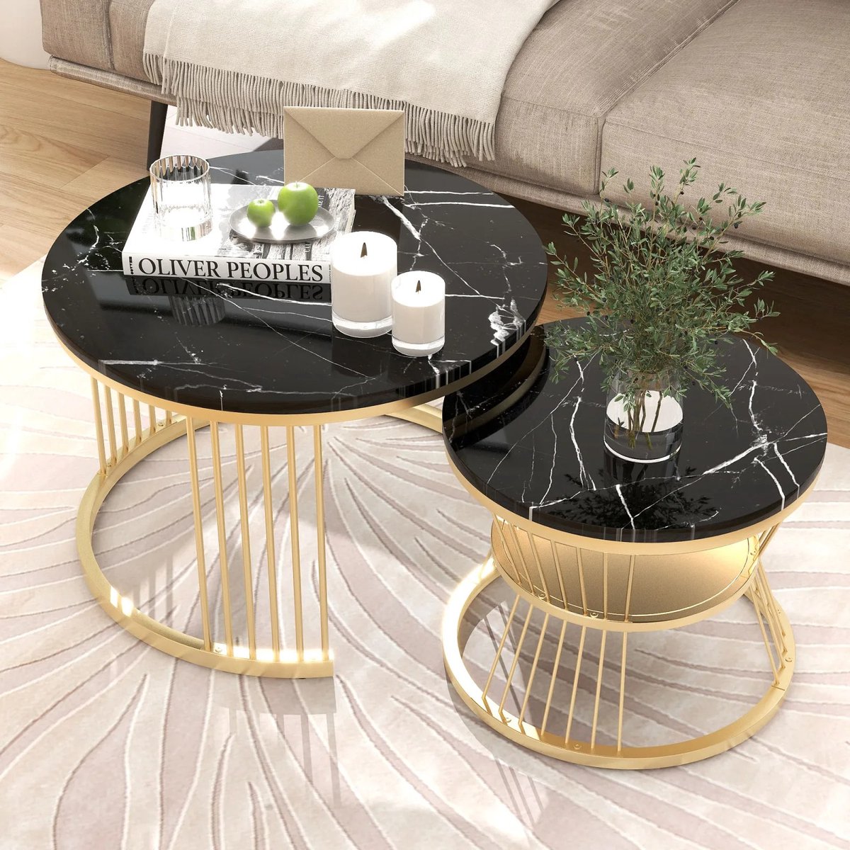 Mila Shop Salontafel set - Ronde bijzettafels - 70x70x45.5cm/45x45x40cm