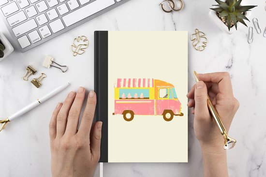 Notitieboek - Schrijfboek - Ijskar - Retro - Softijsjes - Roze - Notitieboekje klein - A5 formaat - Schrijfblok