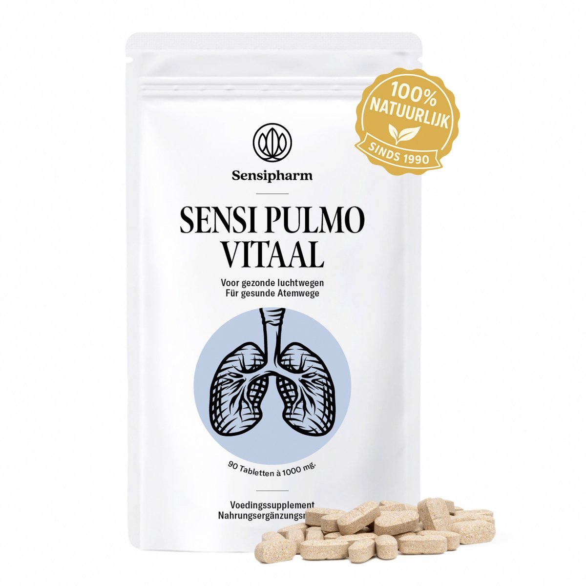 Goedkoopste Sensipharm Sensi Pulmo Vitaal - Voedingssupplement voor Longen en Luchtwegen. Bij Hoesten, Astma, Bronchitis, Kortademigheid - Natuurlijk - 90 Tabletten à 1000 mg