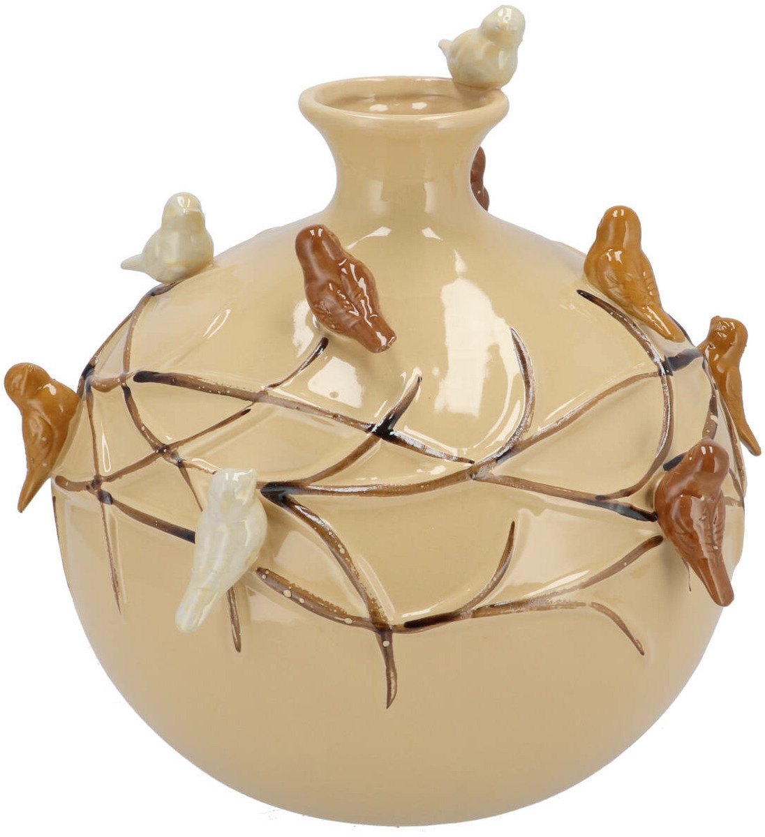 DK design Vaas Spring birds - zandkleurig - keramiek - D29 x H28 cm - bloemenvaas Licht beige