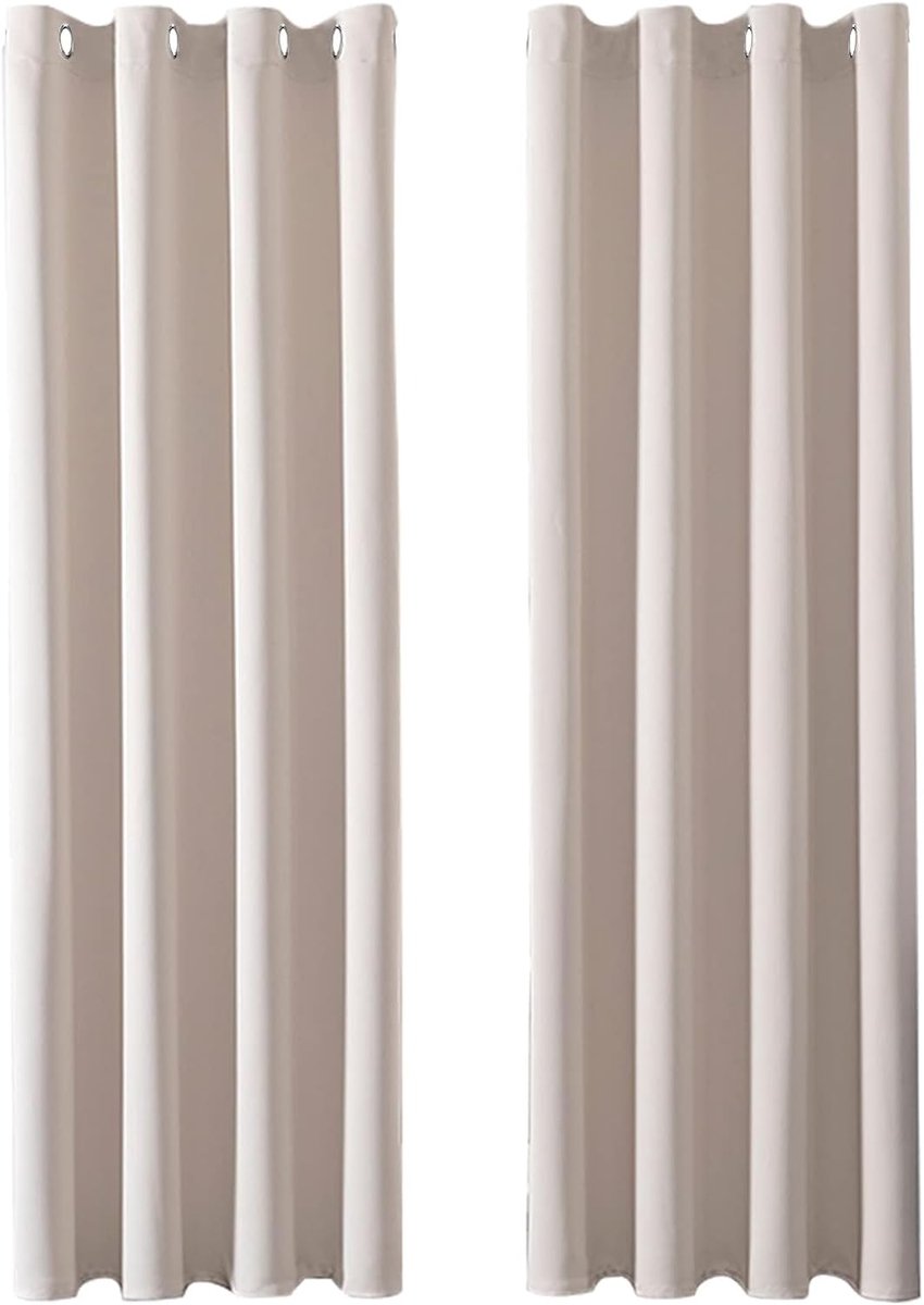 Ibenzoa Beige Thermische Gordijnen Set van 2 – 200cm x 140cm – Ondoorzichtig met Ringdetails – Voor Woonkamer en Slaapkamer