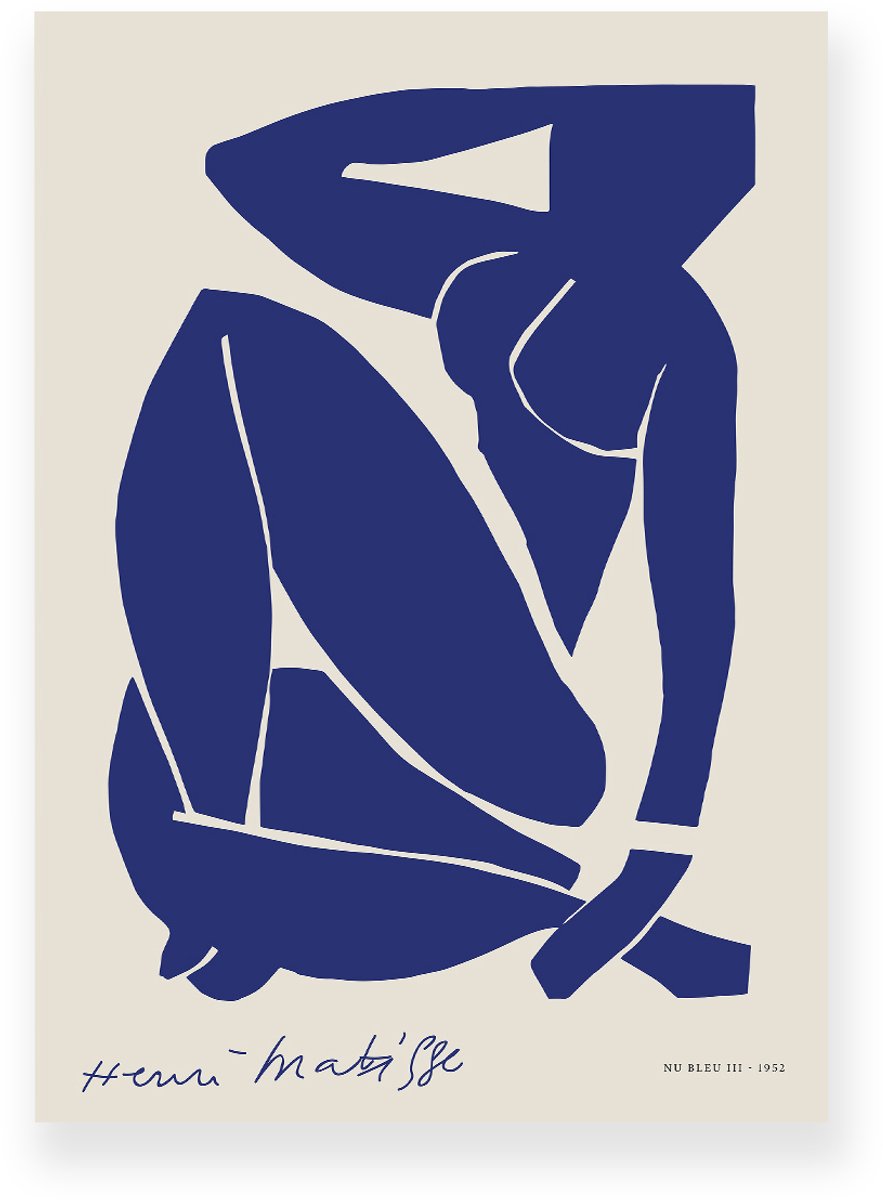 Yisual Poster 50x70 cm - Blue Nude III - Henri Matisse - Blauw - Beige - Abstract - Modern - Muurdecoratie - Wanddecoratie