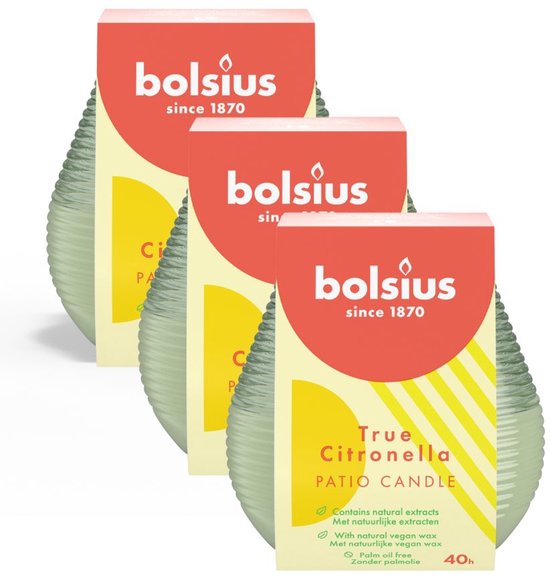 Bolsius Buitenkaars / Patiolight Citronella Zacht Groen 3 stuks