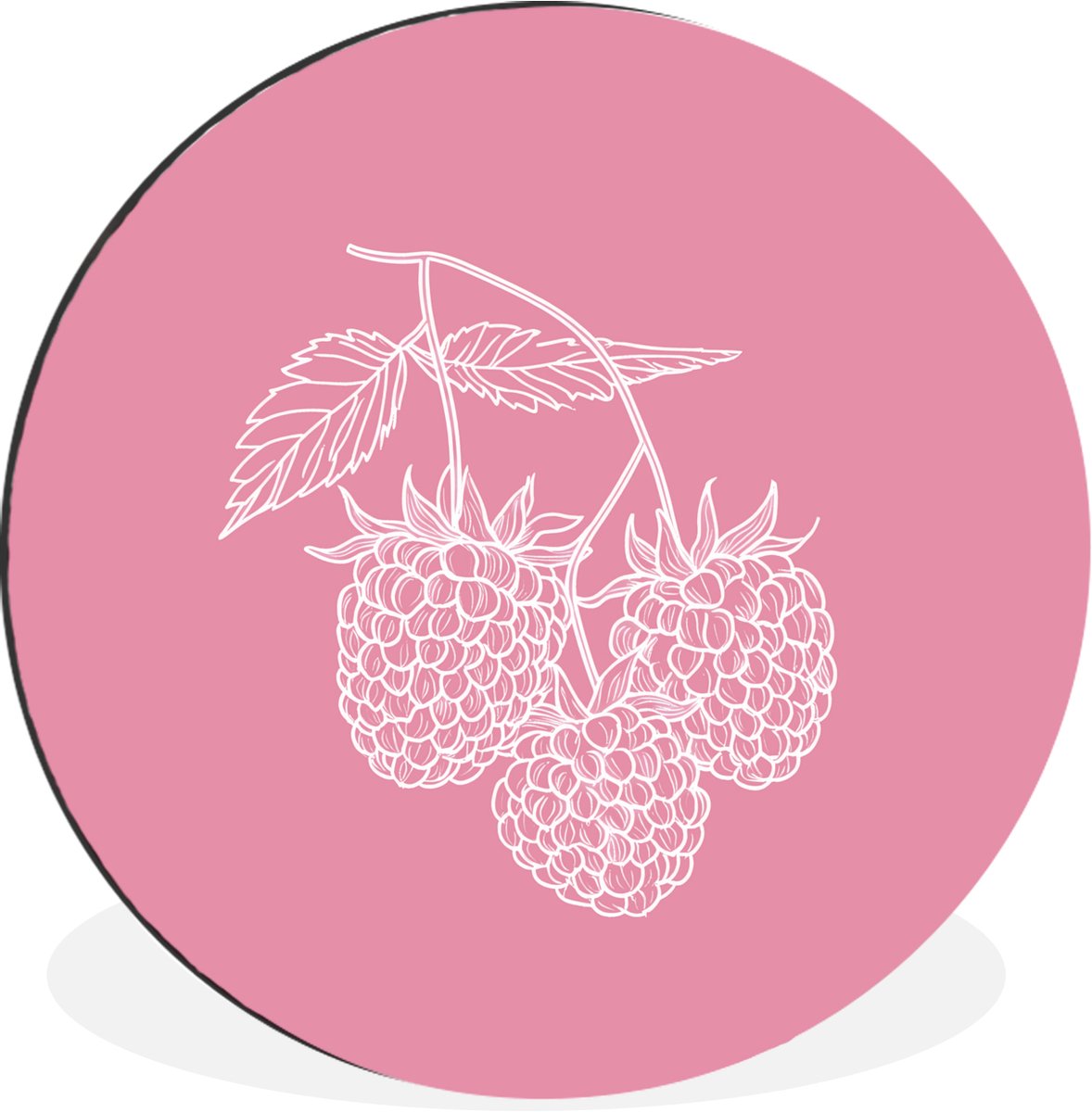 WallCircle Wandcirkel - Muurcirkel - Frambozen - Steel - Getekend - Roze - Aluminium - Dibond - 60x60 cm - Binnen en Buiten