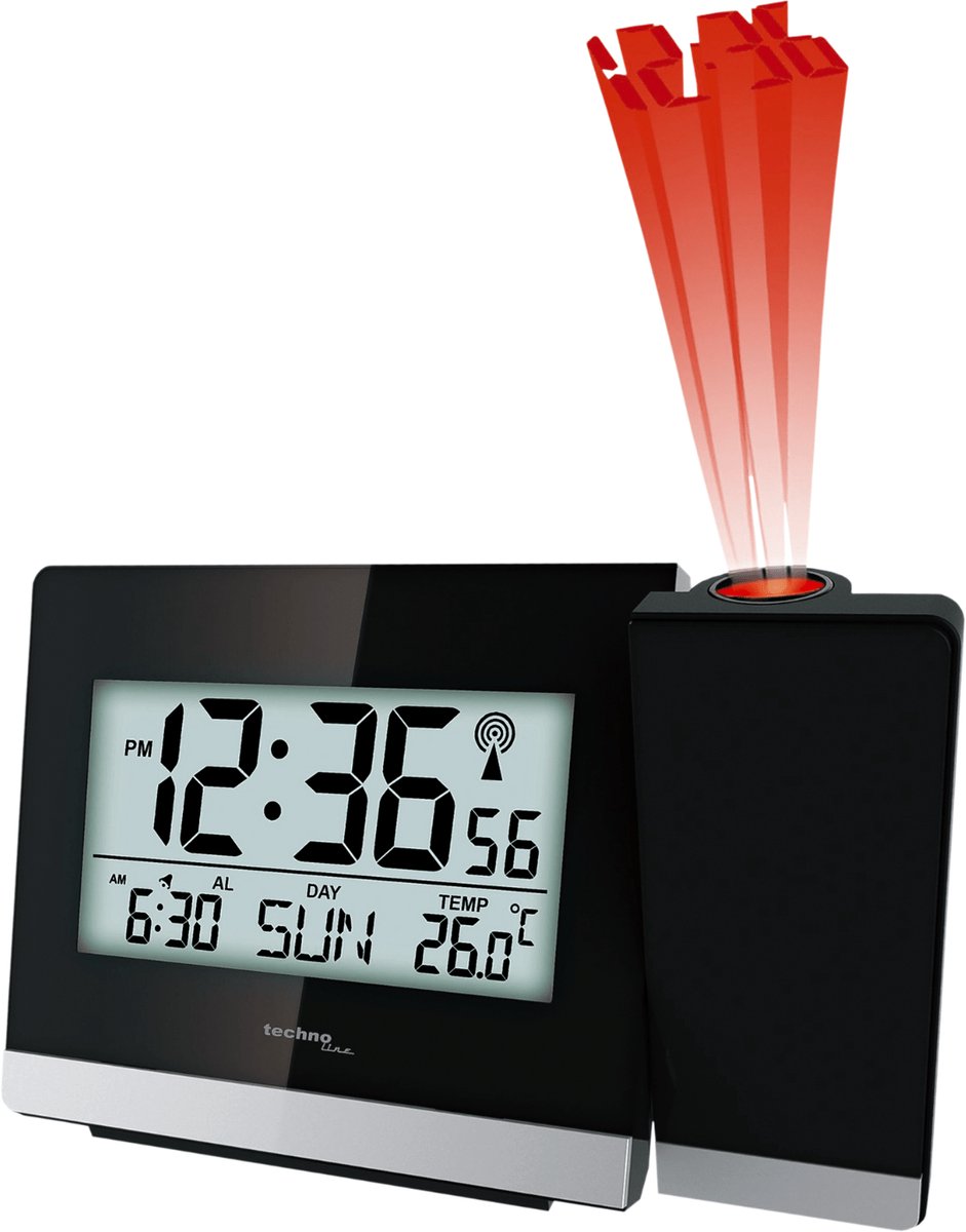 Digitale wekker - Radiogestuurd - Projectie van tijd - Alarm - Datum en Temperatuurweergave - Technoline WT 536