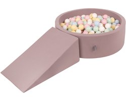 KiddyMoon Speeltuin PPZP-OK30D-112 met ballen heide: pastelblauw-pastelgeel-wit-mint-roze zwembad 100, Speeltuin