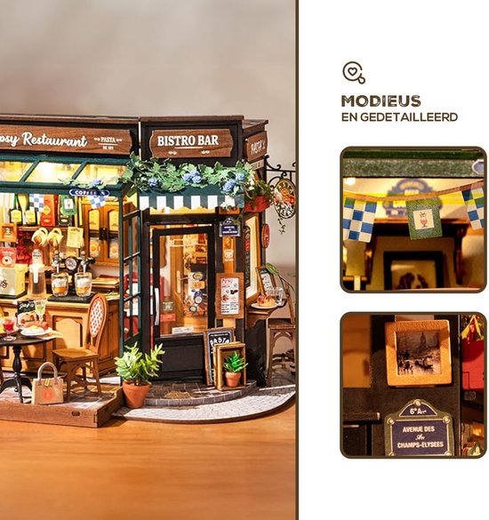 Rolife DIY miniature house kit Tipsy Restaurant - Model Kits Miniature Dolls House Kit for Adults Mini House Home Desk Bookshelf Decoration Idea