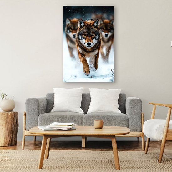 Wolven in besneeuwd landschap - Wolf posters - Muurdecoratie wolven - Hyperrealisme - Posters aan de muur - Wandkunst posters - poster 40x60 cm