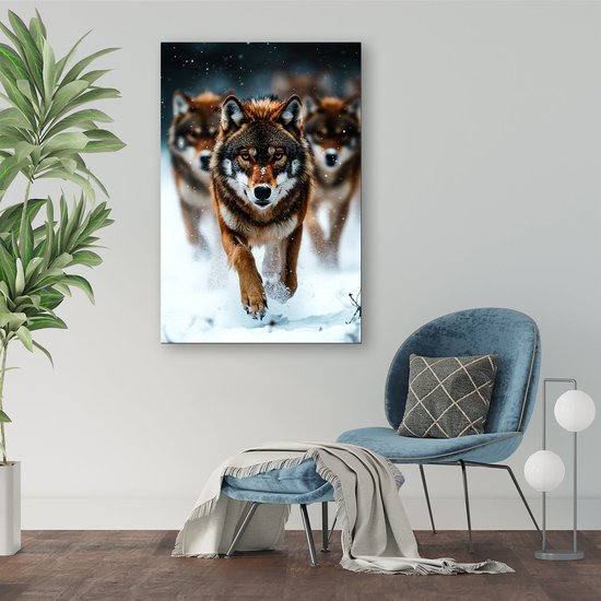 Wolven in besneeuwd landschap - Wolf posters - Muurdecoratie wolven - Hyperrealisme - Posters aan de muur - Wandkunst posters - poster 40x60 cm