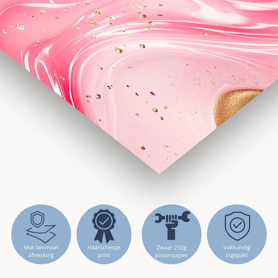 Roze-goud abstract design - Abstract poster - Poster golven - Abstracte kunst - Vintage posters - Posters voor thuis - Poster 90x60 cm