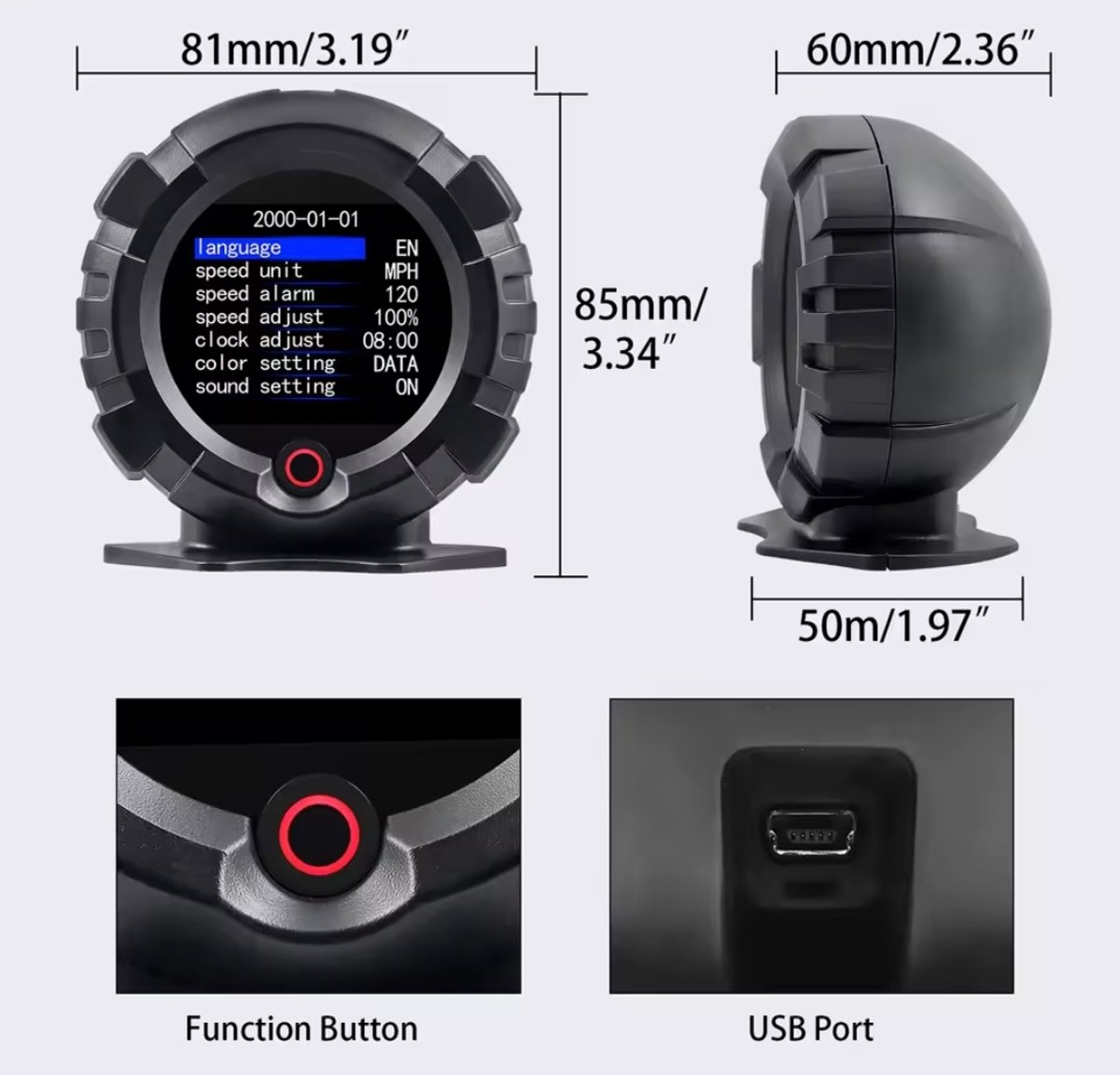 KAISAL digitale auto hellingmeter, GPS snelheidsmeter met snelheidswaarschuwing, hellingmeter met kompas voor off-road voertuigen