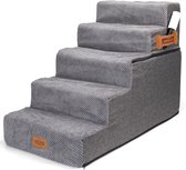 Nobleza Hondentrap - Hondentrapje voor honden - 33D-schuim Trapje voor Kleine Huisdieren - Honden opstapje - 5 treden - 40 x 76 x 57 cm - extra stevig en comfortabel - Grijs