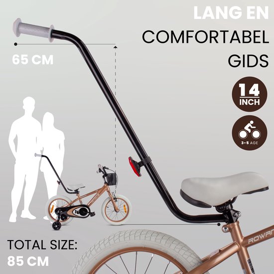 Verdant Bike Kinderfiets voor jongens van 3 tot 5 jaar, 14 inch Cappuccino, leeftijd 3 tot 6 jaar, met zijwieltjes, duwstang, handremm van Verdant Bike — afbeelding 5
