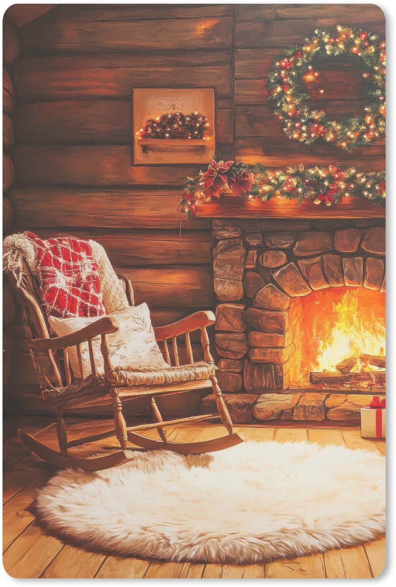 Muismat 18x27 cm - Mousepad Winter - Kerst - Huis - Openhaard - Muismatten